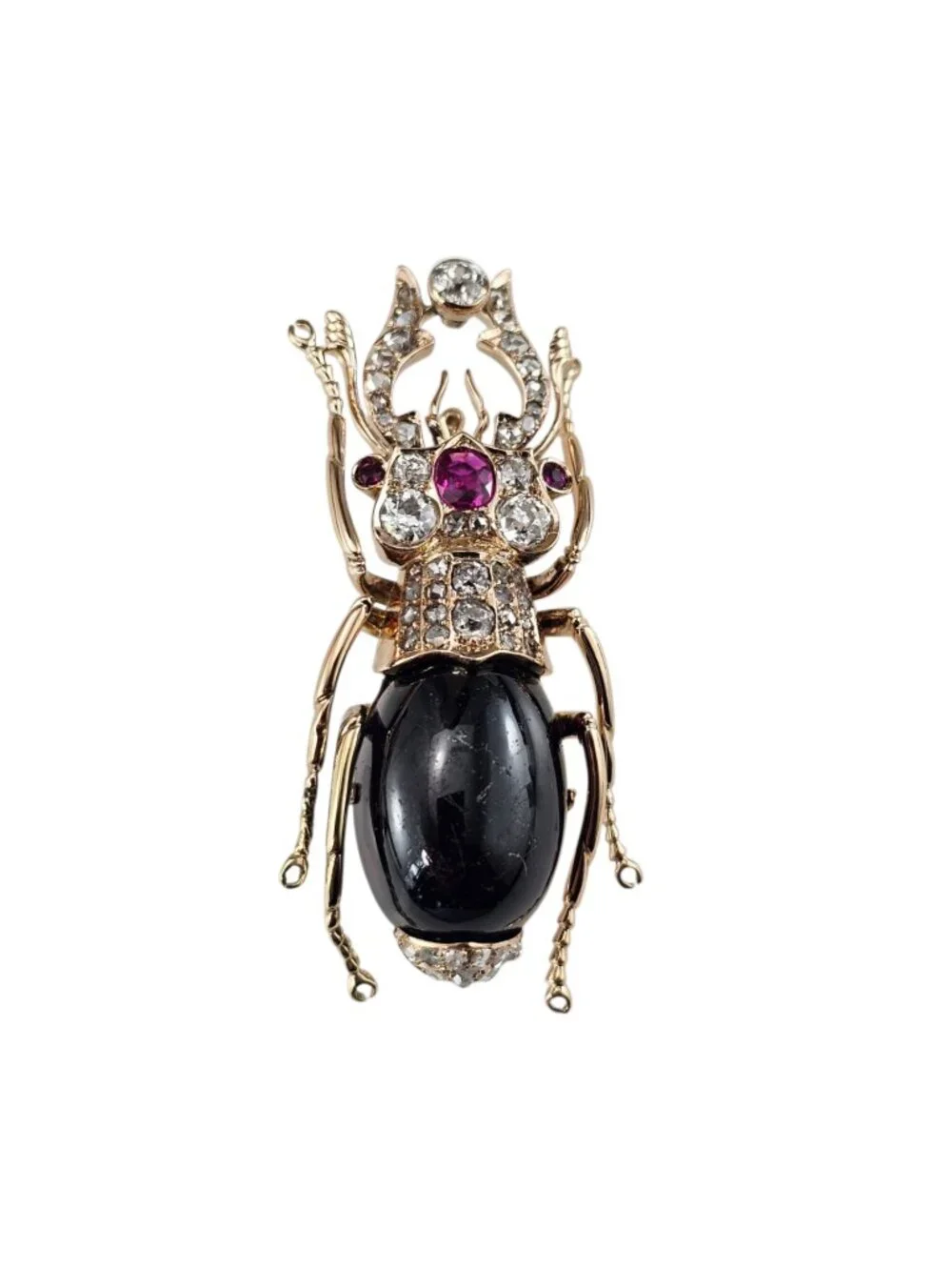 14K Rose Gold Diamond and Multi Gemstone Beetle Brooch #25486